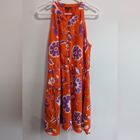 Ann Taylor Dresses & Skirts - Ann Taylor Dress Sleeveless Elastic Waist Orange Purple Floral Lined Belt, 10P